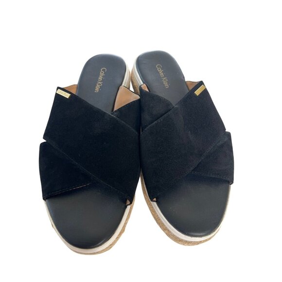 Calvin Klein Womens Black Suede Platform Slide Sandals Size 7 - Picture 1 of 4